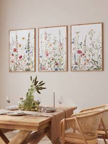 3 Pieces Pink Flower Painting Posters Botanical Art Posters Wildflowers Print Picture Vintage Art Printing Wall Arts Dining Room Decoration Kitchen Wall Decor Graduation Gifts No Frame