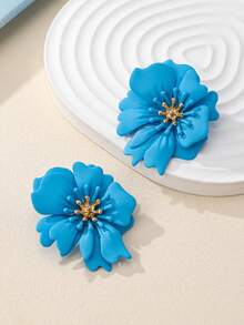 1 par de pendientes de clip elegantes y dulces con flores de estilo campestre para mujer, adecuados para vacaciones, cumpleaños, citas, bailes, fiestas, vacaciones, compras y uso diario