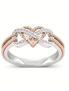 1 件时尚甜美十字交叉心形设计简约韩式蝴蝶小戒指，非常适合女性