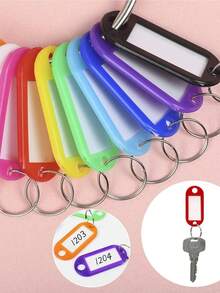 Pacote com 50 Chaveiros Plásticos com Recipiente, Chaveiros com Argola e Janela de Etiqueta, Cores Variadas - 10 Cores