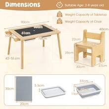 Toddler Activity Table Kids Sensory Table & Chair Set-Natural - Khaki - View 4