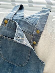 Toddler/Kids Denim Bib Overalls, Boys/Girls Casual Suspender Pants With Pockets, Simple Korean Style For Spring/Autumn
