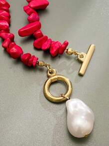 Niche Design Sense, Crushed Stone Beaded Necklace, Versatile For Women, Baroque Pearl Pendant, Collarbone Chain Accessory