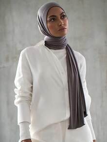 1pc Elegant Solid Color Scarf, All Season - Mercerized Cotton Headscarf - View 7