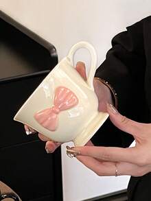 1 件可爱 3D 蝴蝶结陶瓷杯，高美感蝴蝶结咖啡杯，适合女孩和女士，生日/节日礼物