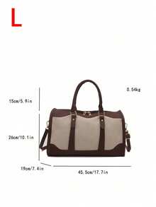1pc Canvas Contrast Color Patchwork Fashion Duffle Bag,UnisexTravel Luggage,SuitableForOvernightS Tay, Commuting,Short-Distance Travel(Small Size Fo R Commuting,Large Size For Short-Trip) Back To School Supplies Bag For School School Accessories School Stuff - Coffee Brown - View 8