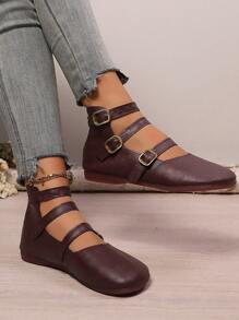 Nuevos zapatos blandos tipo pudín de nicho, zapatos planos con puntera redonda estilo Mary Jane de color negro, mocasines casuales retro dulces y cómodos con correa para mamás