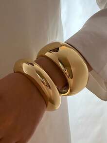 1 件简约基本款设计粗袖口手镯，轮状手镯臂带，适合女士日常佩戴，金色精美抛光手镯 - 金色 - 查看 6