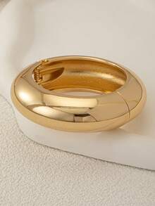 1 件简约基本款设计粗袖口手镯，轮状手镯臂带，适合女士日常佩戴，金色精美抛光手镯 - 金色 - 查看 8