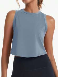 Fisoew Women's Workout Cropped Tank Tops - Racerback Sleeveless Yoga Shirts, Running Activewear, Gym Clothes For Women, Fitness Summer Sports Bra, Casual Streetwear, Tight Fit Conjuntos Deportivos De Mujer - 藍灰色 - 查看 4