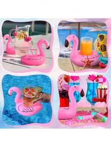 24/12/6pcs (With Air Pump) Flamingo Coasters,Inflatable Drink Holders,Flamingo Straw Pool Float, For Summer Hawaiian Birthday Party Tableware Decor, Straws Not Included - Multicolor - View 8