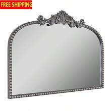 Espejo de repisa negro de 24" x 34" con arco de filigrana, diseño clásico, elegante, para decoración del hogar tradicional y contemporánea en sala de estar, dormitorio y entrada - Multicolor - Ver 1