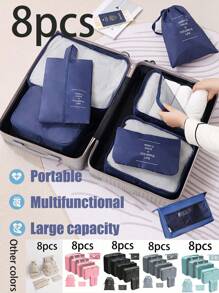 8-1PC Travel Clothes Organizer Set, Large Capacity Multi-Functional Packing Cubes With Zipper Closure, Handheld Travel Bag, Storage Bag, Mesh Bag, Cosmetic Bag, Shoe Bag, Bottle Sleeve, Drawstring Bag, Regular Bag, Luggage Bag, Underwear Organizer, Hospital Bag, Waterproof Toiletry Kit For Shirts, Underwear, Clothes, Cosmetics, Toiletries, Toothbrush And Toothpaste
