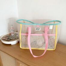 35*25*20厘米 INS风夏季网眼手提包、托特包、旅行沙滩包、学生大号单肩包 - 彩色 - 查看 12