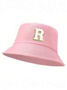 1pc Women'S 26 Letters Bucket Hat, Personalized Fashion Casual Sun Hat, Casual Holiday Beach Sun Hat For Travel, Daily Travel Outdoor Sports Hat, Sun Hat, Minimalist Bucket Hat, Lightweight And Foldable, Suitable For Outdoor, Travel, Hiking, Picnic, Commuting, Etc., Also A Great Gift For Mom Or Friends