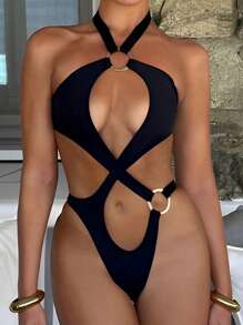 Hollow Out One Piece Swimsuit Sexy Strap Backless One Piece Swimwear For Women Summer