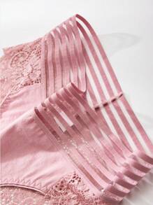 3 piezas Calzones transparentes de cintura alta para mujer, ropa interior sexy con encaje en triángulo