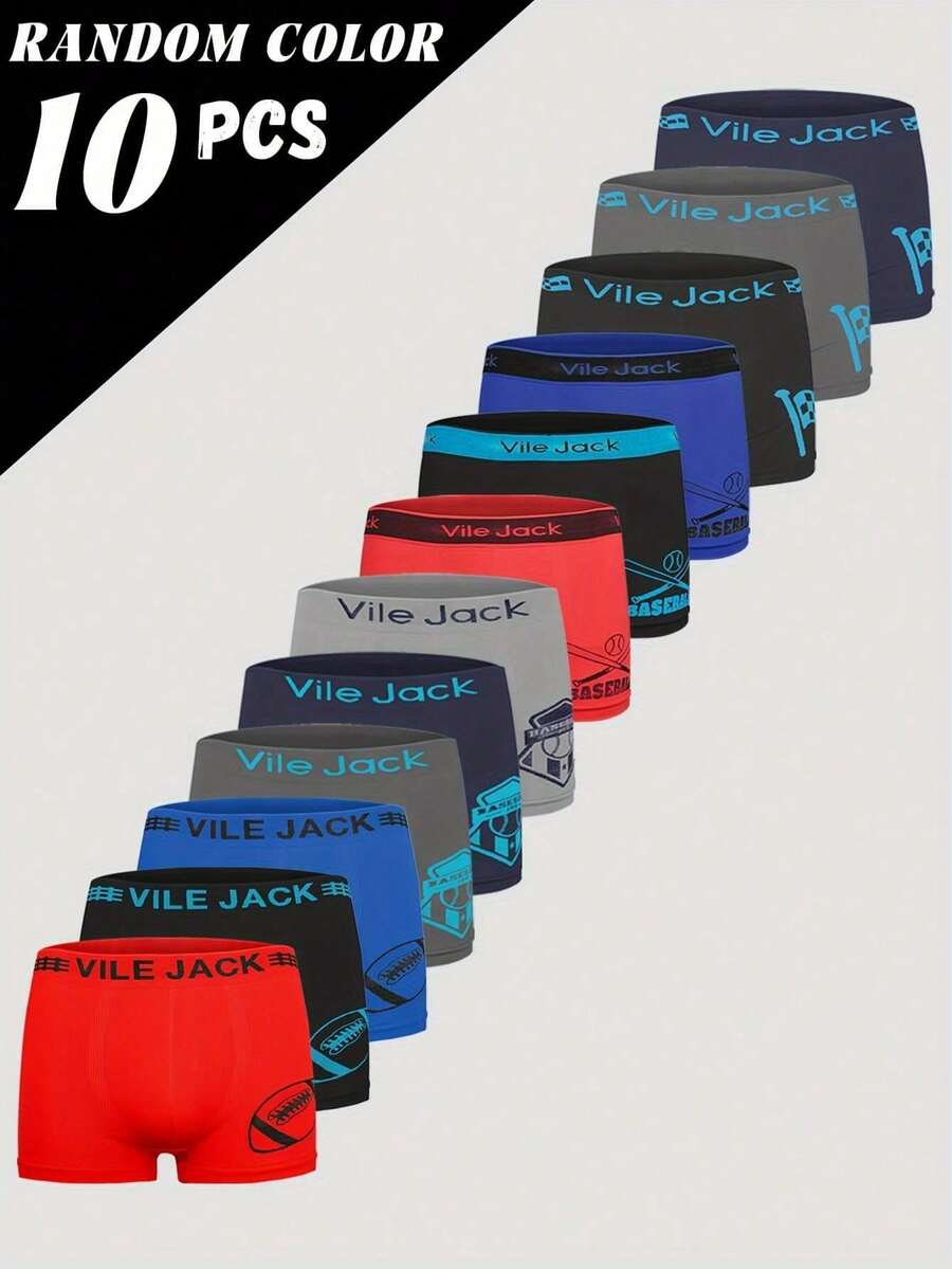 【Siete Rosa】随机颜色选择十条男童无缝平角内裤，运动风格的图案符合孩子的审美喜好，更受小朋友的喜爱。涤纶舒适透气的面料，既能满足日常穿着的需求，又能平衡运动