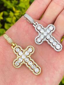 DUBSS 1 Piece Iced Out Cross Necklace Pendant For Men Prong Setting Hip Hop Jewelry - Cross - View 7