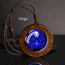 1 chiếc vòng cổ bằng gỗ biểu tượng cung hoàng đạo, Thiên Bình, Bọ Cạp, Nhân Mã, Ma Kết, Bảo Bình, Song Ngư, Mặt dây chuyền bằng gỗ biểu tượng vô cực - phong cách - Xem 12