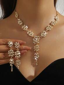 1 套经典叶子长项链和耳环珠宝套件，女士新娘婚礼场合珠宝套装 - 葉子 - 查看 10