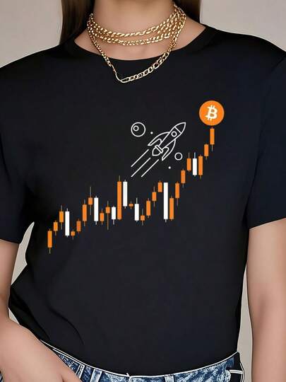 100% Cotton Vintage Bitcoin T-Shirt For Crypto Currency Traders T-Shirt Women's Fashionable Graphic T-Shirts. Round Neck Short-Sleeved Casual Tops100% Cotton Summer T-Shirt For Women