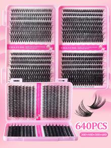CMAYOME DIY 640 睫毛延长套装 10D+20D+30D+40D+50D+60D+80D+100D 大容量组合睫毛套装单根睫毛束 10-16mm 浓密 D 卷曲单根睫毛套装，迷你旅行便携式浓密睫毛束带 DIY 延长 - D - 查看 6