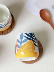 4pcs Elegant Lemon Creative Ceramic Espresso Cups Set With Wooden Tray, Couple/Family Weekend Coffee Mugs, Daily Italian Demitasse Cups, Afternoon Tea Novelty Dopamine Mugs, Small Water Cups - Multicolor - View 7