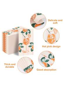 20 件/40 件/60 件/套柔软双层长方形餐巾，手绘橙色柠檬杯花卉图案，展开尺寸：33 厘米 X 40 厘米，适用于：婚礼、茶会、生日派对装饰、派对装饰、派对用品、节日装饰、节日用品 - 彩色 - 查看 2