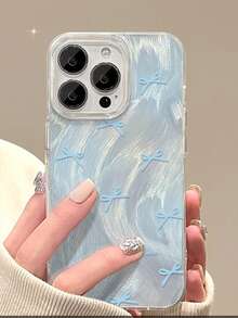 Bow-Knot New Creative Feather & Bow Decor Phone Case Compatible With Apple 16 Series Waterproof Shockproof Anti-Fall Scratch Resistant - Blue - View 2