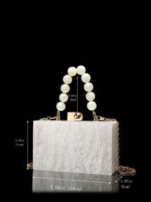 Acrylic Clutch Wallet, Marble Pattern Handbag, Women's Crossbody Bag With Pearl Chain, Formal Wedding/Gala