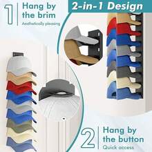 1pc Wall Mounted Baseball Cap Holder - Cap Organizer Rack, Suitable For Baseball Caps - Durable Plastic Space Saving Closet, Easy To Install Wall Mount Display Rack, High Capacity, Cap Rack - Multicolor - View 2