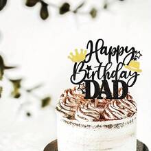 1 件生日快乐爸爸蛋糕装饰，带闪光皇冠帽子，爱父亲，最佳爸爸生日蛋糕选择，适合父亲节快乐主题爸爸生日派对蛋糕装饰用品 - 彩色 - 查看 4