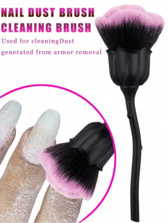 1Pc Nail Art Dust Brush Pink Rose-Shaped Design Cleaner Brush For Nails Makeup, Powder, Blush, Cleaning And Trimming Multi-Functional Rose Flower Nail Brush - Nail Dust Cleaner, Powder, Blush, Makeup Brush For Travel