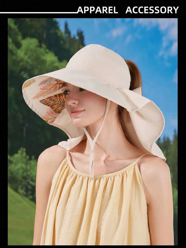 Women's Outdoor Casual Drawstring Wide Brim Hat, Breathable Quick-Dry Sun Protection Fishing/Hiking Hat, Summer