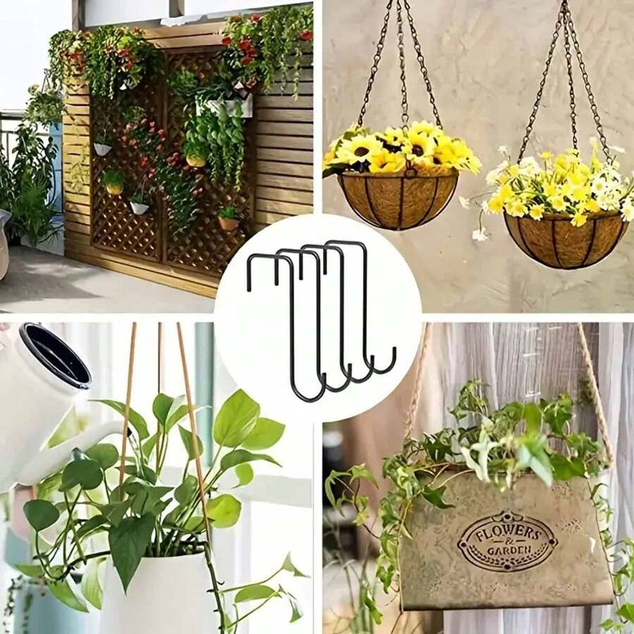 4 piezas Ganchos resistentes para colgar vallas, ganchos para plantas de interior y exterior, para colgar en la cocina, comederos de pájaros, faroles, vallas