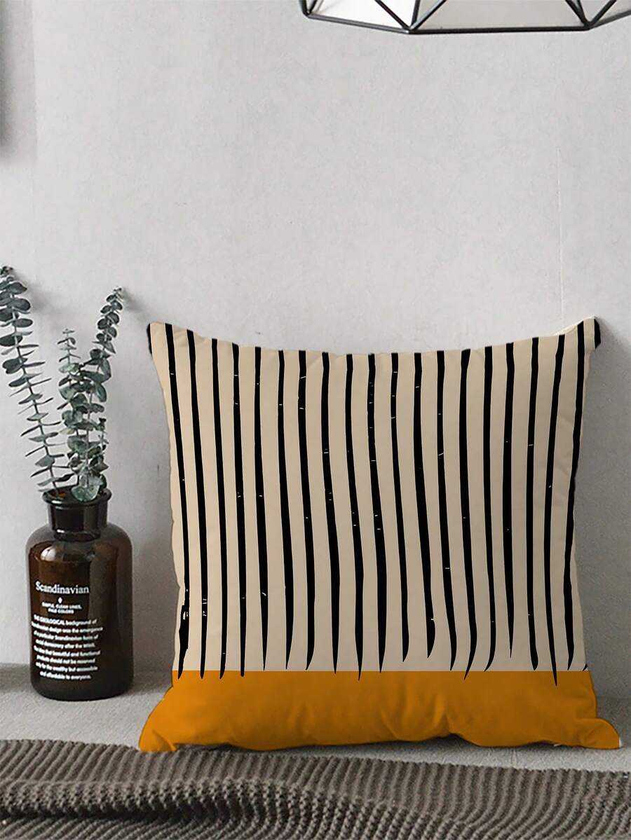 1pc Striped Print Pattern Pillow Cover - 17.7*17.7 Inches Soft Plush Pillow Sham, Single-Sided Print, Zipper Closure - Great For Sofa And Home Decor - No Embroidery (Pillow Insert Not Included)