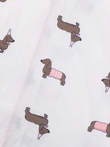 2pcs/Set Cute Dachshund Print Women Summer Pajama Set, Short Sleeve Collar Top And Loose Elastic Waist Shorts, Casual Sleepwear And Homewear Set For Women All Season, Spring