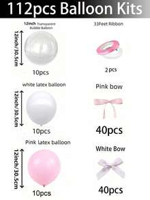 57/112件装粉白蝴蝶结气球套装，包含透明泡泡气球、粉白丝带和胶水，是生日、周年纪念日、婚礼、情人节、母亲节、圣诞节等派对的必备装饰品，也是居家圣诞礼物和圣诞装饰的理想之选。 - 粉色 - 查看 7