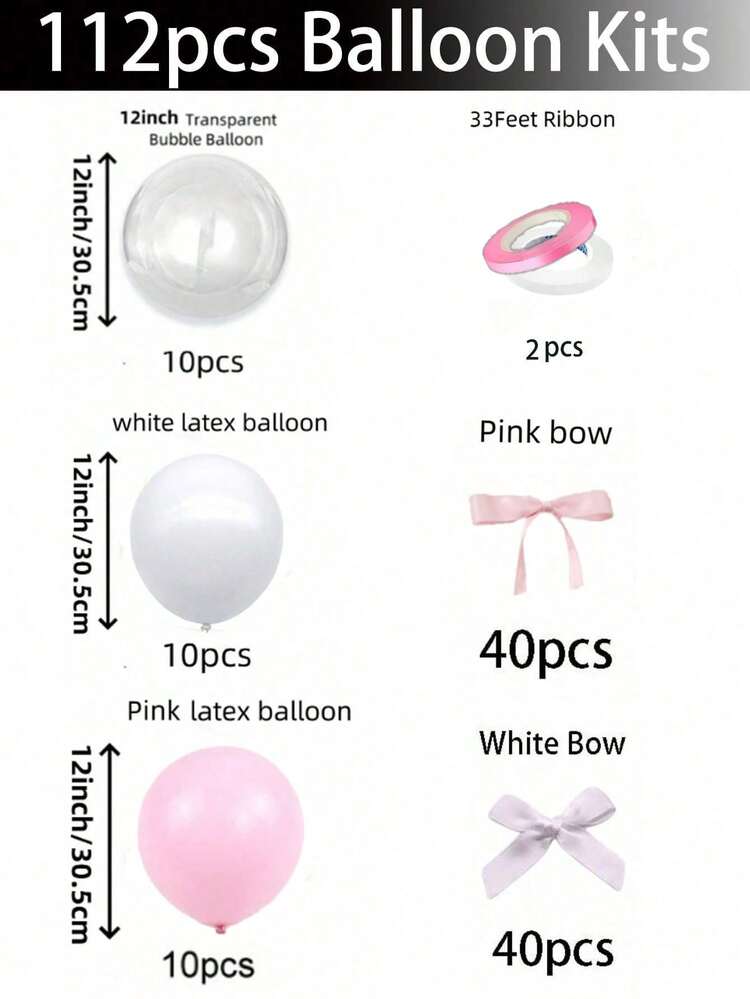 57/112個 ピンク&ホワイトリボン付きバルーンセット、クリアバブルバルーン、ピンク&ホワイトリボン、のり付き、誕生日、記念日、結婚式、バレンタインデー、母の日、クリスマス、ホームクリスマスギフト、クリスマスデコレーションに最適なパーティー装飾品 - ピンク - 見る 7