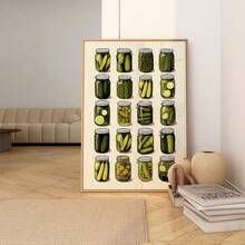 1 件，墙面艺术，复古海报，泡菜罐 | 趣味复古美食家居海报 | 客厅餐厅墙面艺术 | 家居装饰 | 厨房吧台推车泡菜 | 绿白相间，无框 - 彩色 - 查看 4