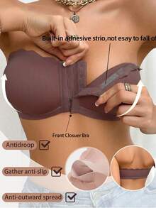 Women's Wireless Front Closure Or Removable Padded Cup Comfortable Bra - Brown - View 6