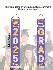 2 Pcs - Class Of 2025 Graduation Decorations - Graduation Decorations, Graduation Porch Signs, Graduation Banners, Large Graduation Party Supplies For Class Of 2025 - Graduation Season Supplies - Graduation Season Couplets - Indoor And Outdoor Decorations (Purple) - Purple - View 6