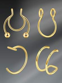 CIZME 4 Stücke 20G Fake Nasenringe aus Edelstahl, Faux Septum Ringe ohne Piercing, Clip-On Nasenhoop Ohrring Ring Sets, 8mm Faux Lippen Ohr Septum Ring ohne Piercing Körperschmuck Set für Frauen und Männer, Fake Piercing Schmuck für den täglichen Gebrauch