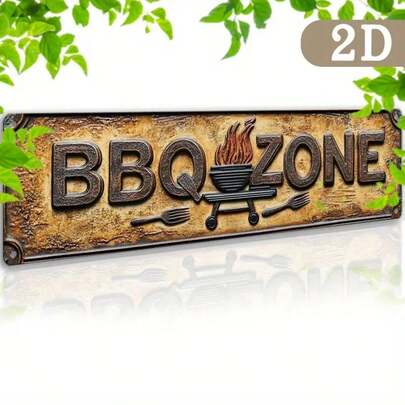 1pc Vintage Barbecue Area Metal Sign - Country Style Metal Wall Art With Grill And Tools Pattern, 16x4 Inch Weather-Resistant Outdoor Decor For Garden, Patio, Backyard Barbecue Party, Classic Metal Finish, Suitable For Home, Restaurant, Cafe, Garage Decor, Various Designs, Home Decor, Room Decor, Wall Decor, Birthday Gift, Graduation Gift