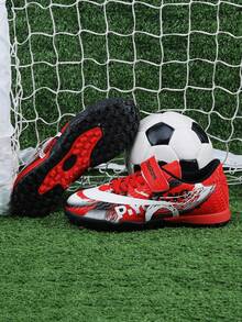 1 双男童/青少年足球鞋，模压防滑钉，运动训练鞋