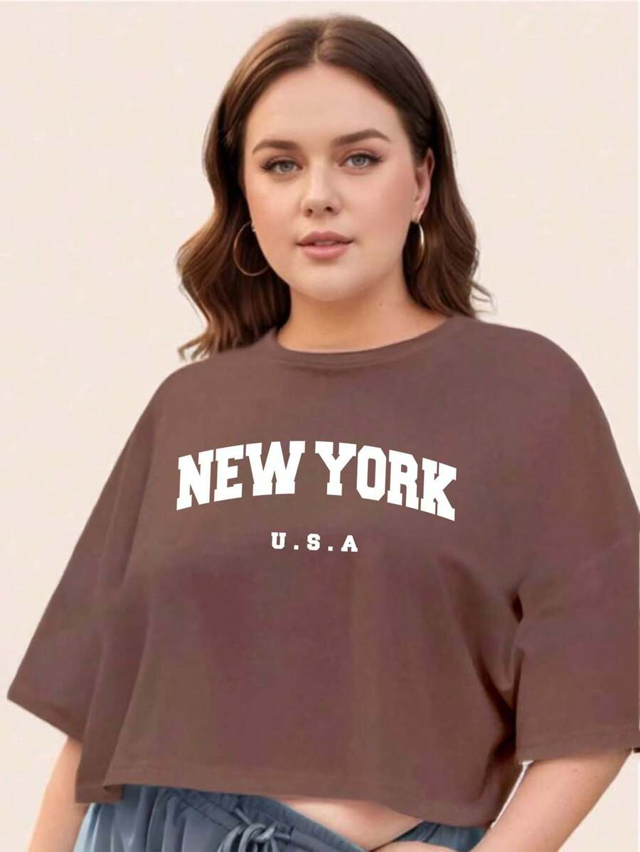 Cropped Feminino Plus Size Plain - Rust Brown - View 1