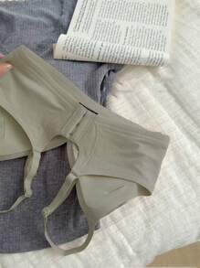 2 pezzi / Set Reggiseno senza cuciture push-up a colore unito, reggiseno sportivo minimale e confortevole che leviga la schiena, biancheria intima da donna