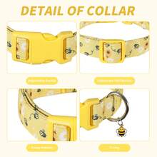 这款涤纶狗项圈采用卡通黄色蜜蜂和花卉图案，印有蜜蜂、云朵和雏菊等图案，为宠物营造出可爱活泼的氛围。项圈采用透气材质，确保宠物佩戴舒适。坚固的金属环防锈，更添时尚气息。可调节快拆扣设计，方便佩戴和取下。这款 Happy Dog 配件是一款狗项圈。 - 黃色 - 查看 2