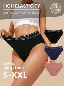 MEIYATING 3pcs Women's Low Waist Panties, Seamless Letter Print Solid Color Underwear, High Elasticity Intimate Fit - Multicolor - View 2